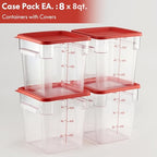CURTA 8-Pack 8 Qt NSF Clear Polycarbonate Food Storage Containers with Red Lids - Square, Commercial-Grade, Freezer & Dishwasher Safe, Stackable - color: 8.0 Qt 8-Pack(Red Lids)