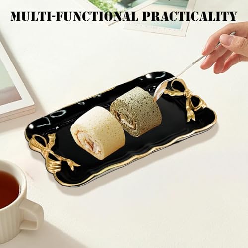 Vintage Decorative Tray Jewelry Tray Towel Tray Storage Tray Rings Necklace Bracelets Earrings Trays Cosmetics Jewelry Organizer Retro Design Bow Decor Resin Plate Coquette Room Decor (Black) - color: Black
