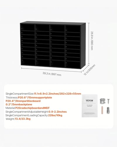 VEVOR Wood Literature Organizer, 36 Compartments, Mailboxes Slot with Removable Shelves, File Sorter for Office, Home, Classroom, or Mailrooms Organization, Black - color: Black, size: 36 Compartments