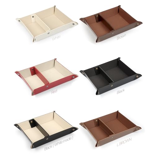 Londo Leather Tray Organizer - Practical Lightweight Water Resistant Computer Table Desk Storage Box for Wallets, Watches, Keys, Coins, Cell Phones and Office Equipment - color: Black Lining