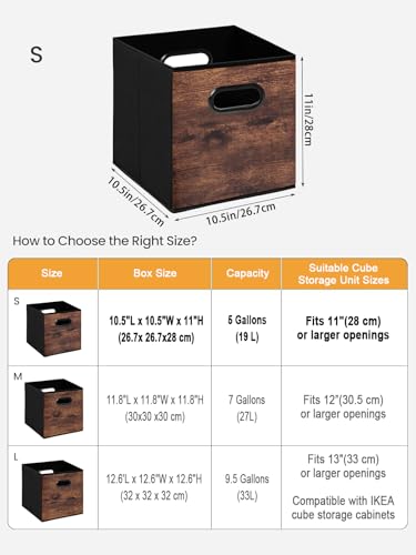 Fabric Storage Cubes, Collapsible Imitation Wood Organizer bins with 2 Handles - Set of 4, Fit Cube Storage Unit, for Clothes, Bedroom, Brown and Black (Small-10.5in x 10.5in x 11in-4 Pack) - size: Small-10.5in x 10.5in x 11in-4 Pack