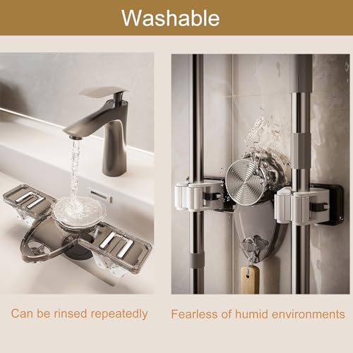 Broom Hanger Mop Hanger, Wall Mount Mop Grippers, No Punching Required Broom Hanger Organizer for Bathroom, Kitchen, Office, Laundry Room, Home Garden, Garage Storage and Organization Rack (Grey) - color: Grey