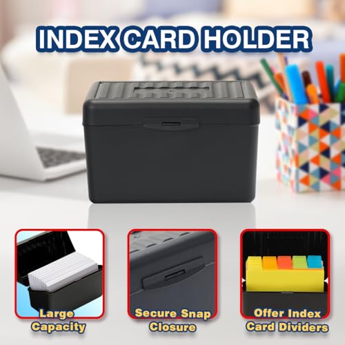 H4D Index Card Holder 3x5 Inches with 25 Plastic Dividers, Black - color: Black, size: 3x5 inch