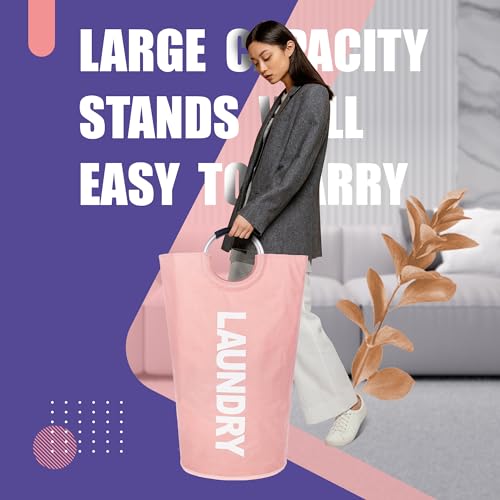 Caroeas 90L Laundry Basket (13 Colors), Waterproof Laundry Hamper, Laundry Bag with Padded Handles, Clothes Hamper Stands Up Well, Collapsible Laundry Basket Easy Storage - color: Pink, size: 90L