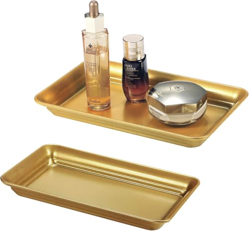 Vintage Farmhouse Decor Metal Vanity Tray (1 Pack), Countertop Guest Hand Towel Storage Tray Dispenser Organizer, Sturdy Bathroom Holder for Perfume, Cosmetics, Jewelry, Makeup (Gold - color: Gold, size: 1 Pack (9.9" x 5.9" x 1.1")