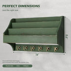 Rebee Vision Pine Wood Key Holder Wall Mount - Rustic 3-Tire Mail Holder for Wall with Sturdy Key Hooks - Multifunctional Mail Organizer Wall Mount for Sunglass at Home (Green) - color: Green