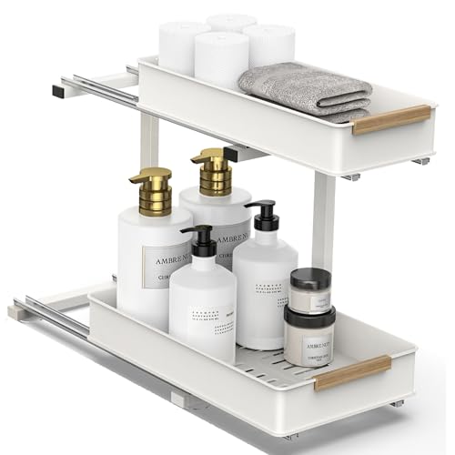 AndUp Under Sink Organizer, 2 Tiers Pull Out Bathroom Organizers and Storage, Slide Out Cabinet Organizer Shelf for Kitchen Bathroom, Multi-Purpose Collection Organizer Drawer Shelf (White, 1pcs) - color: White, size: 1pcs