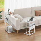 Vagusicc C Shaped End Table, Set of 2 Tall Side Table for Couch, Adjustable Height Small Couch Side Table for Small Spaces, End Table Slide Under Sofa Table TV Tray Arm Table for Living Room, White - color: White 2pc