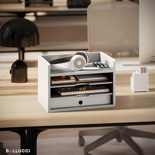 Ballucci File Organizer, 4-Tier Office Desk Organizer, Open Top Wood Paper Organizer for Classroom, Desktop Mail Sorter Paper Tray, White - color: White, size: 4 Tier