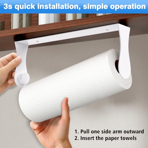 Paper Towel Holder Under Cabinet, White, Adhesive & Wall Mount, Under Counter Paper Towel Rack for Kitchen and Bathroom, Home and Kitchen Decor - color: White