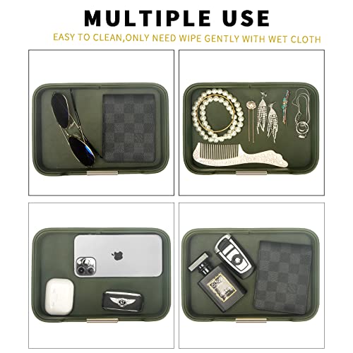 SANZIE Luxury Leather Tray Desktop Storage Catchall Organizer Decorative Tray for Entryway Table to Hold Jewelry Watch Keys Phone Wallet (Metal Gilded, Dusty Green) - color: Dusty Green