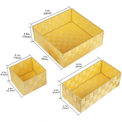 Posprica Woven Storage Baskets for Organizing, Small Black Baskets Cube Bin Container Tote Organizer Divider for Drawer, Closet, Shelf, Dresser, Set of 4(Yellow) - color: Yellow