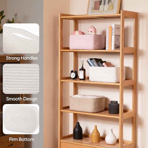 OIAHOMY 4 Pack 14.17 * 11.02 * 6.3IN Storage Baskets for Organizing Shelves, Woven Rope Baskets for Organizing Books, Clothes, Decorative Basket for Living Room, Nursery, Bedroom, Gift Basket, White - color: White
