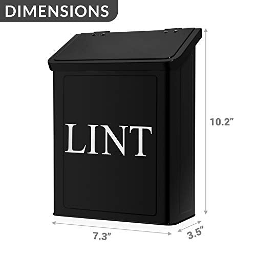 Calindiana Modern Farmhouse Metal Magnetic Lint Bin for Laundry Room Decor and Accessories with Lid and Laundry Room Organization and Storage Wall Mount Space Saving Washer and Dryer Trash Can (BLACK) - color: BLACK