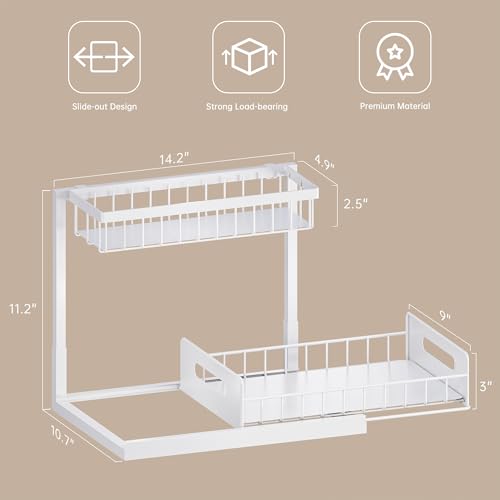 VUSIGN Under Sink Organizer and Storage, Slide Out Cabinet Organizer, Pull Out Sink Shelf for Kitchen Bathroom Laundry, White, 1 Pack - color: White, size: 1 Pack