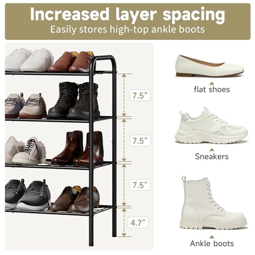 Shoe Rack,Long Shoe Organizer for Closet,Wide Shoe Storage for Entryway, 4 Tier Sturdy Metal Free Standing Shoe Shelf - size: 4-tier-short