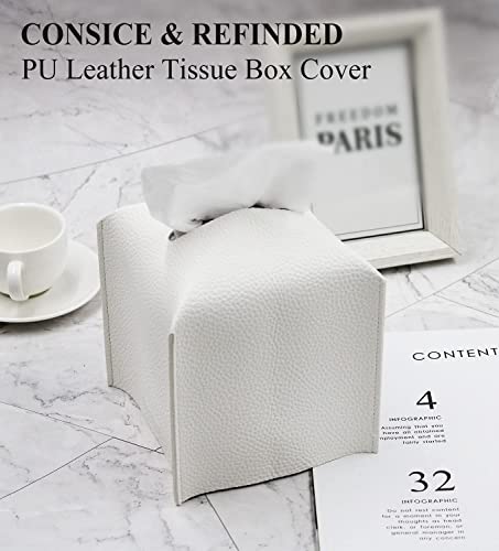 Livelab Tissue Box Cover, Square Decorative PU Leather Tissue Box Holder Modern Tissue Case Facial Paper Organizer Dispenser for Bathroom, Vanity Countertop, Night Stands, Desk 5X5X5'' | Off White - color: Off White