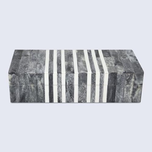 Handicrafts Home Decorative Storage Box with Lid, Patisserie Cafe Stripe Pattern Coffee Table Storage Box Organizer, Wooden Keepsake Jewelry Box, Kitchen Counter Console Box, Grey & White, 10x4.5x2.5 - color: PATISSERIE-CAFE, size: 10x4.5x2.5 Inch