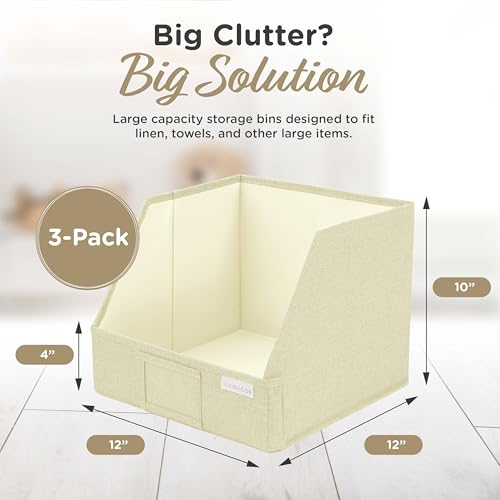 VIVIDECOR Open Front Trapezoid Closet Bins 12x12x10 – Closet Shelf Organizer for Folded Clothes, Easy Access Fabric Storage Baskets – Light Beige, 3 Pack - color: Light Beige