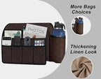 Ntomtuex Sofa Armchair Caddy Remote Control Holder with Water Bottle for Couch Recliner, Armrest Organizer with 7-Pocket Design for Magazines, Eyeglasses, iPad, Phone, Chocolate - color: Chocolate