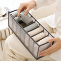Wardrobe Clothes Organizer for Drawers - 7 Grids Mesh Pants Storage Box, Foldable Closet Compartment Separators for Jeans, T-Shirts, Leggings & Sweaters, Washable Clothing Divider (Gray, 1 Pack)