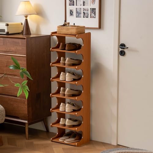 Tall Narrow Solid Wood Shoe Rack, 8 Tier Vertical Shoe Storage Tower, Freestanding Corner Organizer for Small Entryways, Slim Space-Saving Shoe Rack (12.6" L x 9.84" W x 44.1" H) - size: 8layers 44.1"h