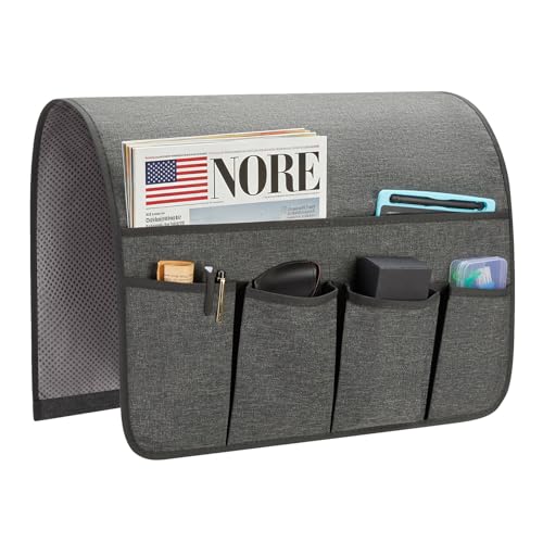 Sofa Armrest Organizer, Remote Control Holder for Recliner Couch, Arm Chair Caddy with 6 Pockets for Magazine, Tablet, Phone, iPad - color: Dark Grey, size: W19'' x L33''