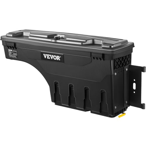 VEVOR Truck Bed Storage Box, Compatible with 2015-2020 Ford F150 R, Waterproof ABS Wheel Well Tool Box with Lockable Lid and Password Padlock, 6.6 Gal/25 L Truck Bed Toolbox, Passenger Side, Black - size: Passenger Side, style: F150