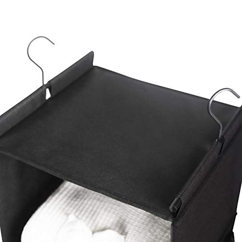 MAX Houser 4-Shelf Hanging Closet Organizer, Space Saver, Cloth Hanging Shelves with 2 Side Pockets, Foldable (Black) - color: Black-1