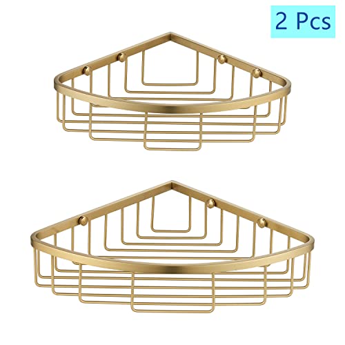 [2 Pack Bathroom Corner Shower Caddy Shelf Organizer, SUS304 Stainless Steel Heavy Duty Rust-Proof Shelf Holder, Wall Mounted Storage Rack for Bathroom Kitchen, Brushed Gold - color: Gold, size: Corner (2 Pack)