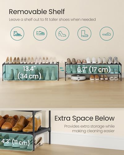 SONGMICS Shoe Rack, 2-Tier Shoe Storage Organizer, Space-Saving, 11.7 x 36.1 x 12.2 Inches, Entryway, Metal Frame, Non-Woven Fabric Shelves, Ink Black ULSH032BH01 - color: Ink Black, size: 2 Tiers (36.1"W)