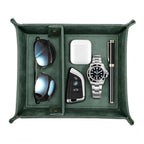 SITHON Valet Tray Desktop Storage Organizer, Removable 2 Compartments Catchall Tray Bedside Vanity Nightstand Caddy Holder Desk Storage Plate, Dark Green - color: Dark Green