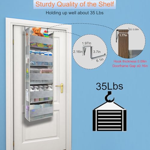 Extra Large Over The Door Organizer Storage 5-Shelves and 10 Side Pockets, Heavy Duty Hanging Door Organizer for Closet Bathroom Bedroom Nursery Pantry, Grey - color: Grey, size: Large 5-Shelf Over Door Organizer