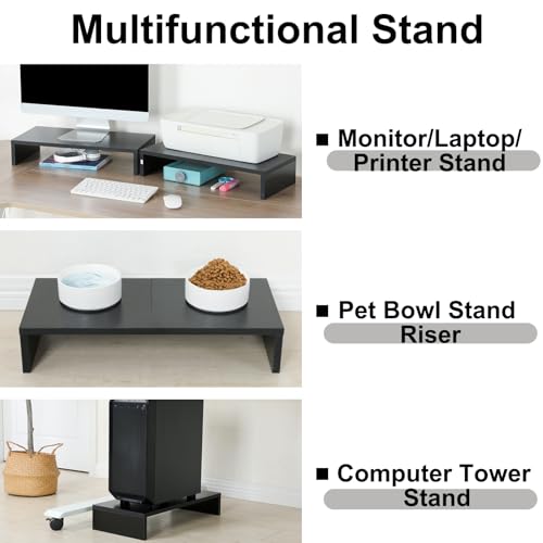 TEAMIX 2 Pack Monitor Stand Riser-20 inch, Black Desktop Stand for PC/TV/Laptop/Printer, Keyboard Shelf Organizer Wood Monitor Riser with Storage - color: Black, size: 2 Pack-20 inch