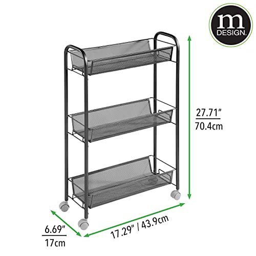 mDesign Steel Rolling Utility Cart Storage Organizer Trolley with 3 Basket Shelves for Laundry Room, Mudroom, Garage, Bathroom Organization - Holds Detergents, Hand Soap - Biro Collection, Black - color: Black