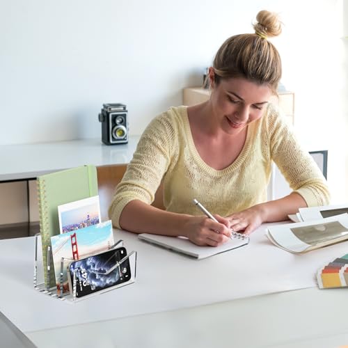 Mail Organizer Envelope Holder - 3 Compartments Clear Acrylic Mail Holder Countertop Vertical Desk Organizer Small File Bill Document Notebook Letter Sorter for Home School Office Supplies - color: Clear, size: 3 Compartments