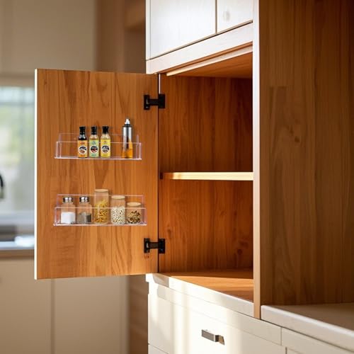 Acrylic Spice Rack Wall Mount - 9 Inch, Clear Spice Shelf Storage Holder, 2 Pack Hanging Seasoning Organizer for Cabinet Door, Cupboard or Wall Kitchen (Adhesive or Screw) - size: 9"- 2 Pack
