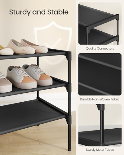 SONGMICS Shoe Rack, 3-Tier Shoe Storage Organizer, Space-Saving, 11.7 x 16.5 x 19.1 Inches, Entryway, Metal Frame, Non-Woven Fabric Shelves, Ink Black ULSH013BH01 - color: Ink Black, size: 3 Tiers (16.5"W)
