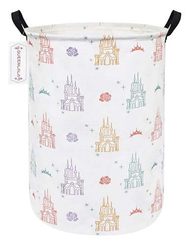 QUEENLALA Large Storage Basket,Laundry Hamper/Bathroom/Home Decor/Collapsible Round Storage Bin,Boys and Girls Hamper/Boxes/Clothing(Round-Rose Castle) - color: Round-Rose Castle