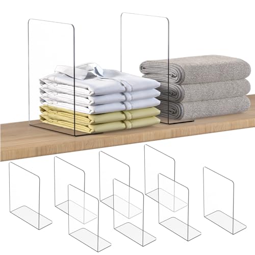 OKPOW Shelf Dividers Closet Organizer - 12" Tall X 9" Deep Acrylic Clear Sturdy Separate for Clothes Purse - Adjustable Space Saver Easy Install for Home Organization Enthusiasts 8 Pack - color: 8 Pack, size: 12" Tall X 9" Deep