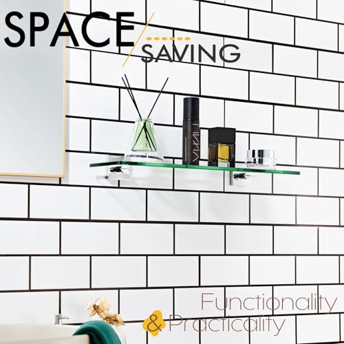 KOKOSIRI Bathroom Shelves Wall Mount 20-Inch Floating Glass Shelf Kitchen Hanging Rack Shower Storage, 2 Pack Polished Stainless Steel B1107CH-L20-P2 - color: Polished Chrome, size: 20-Inch(2 Pack)