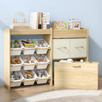 EXPERLAM Toy Storage Organizer for Kids, 9-Bin Toy Organizer with 2-Drawers, Movable Toy Chest and Top Rack, Multifunctional Kids Bookshelf and Toy Storage for Playroom, Bedroom, Nursery, White - style: White Bins