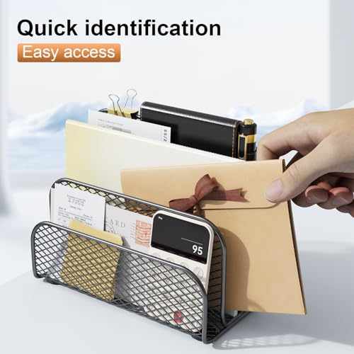 gianotter Mail Organizer Countertop, Book Shelf,Metal File Holder with 3-Slot, Book Shelf, Bill Organizer for Office Receipts and Letter Paper Storage (Black) - color: Black