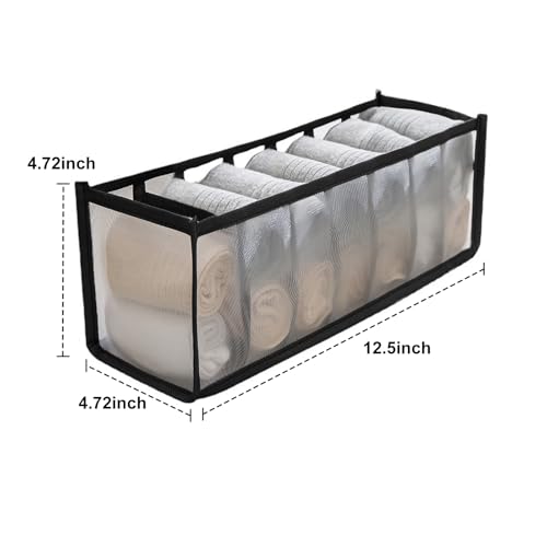 7-Compartment Underwear Storage Box with Breathable Nylon Mesh, Foldable Drawer Organizer for Socks, Lingerie, and Small Clothing Items - color: Black, size: 7 Cell