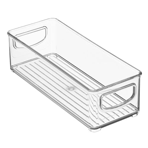 mDesign Plastic Bathroom Storage Container Bins w/ Handles - Closet, Cabinet, Vanity, Cupboard Shelf Organization, Hair Tools Accessory Organizer - Ligne Collection; Clear, 10x4x3 (Pack of 2) - size: 10 x 4 x 3 (Pack of 2)