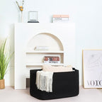 MINTWOOD Design 22in Extra Large Blanket Basket Holder Living Room, Rectangle Rope Woven Storage Basket with Handles for Laundry, Pool Towels, and Shoes, Dog Toy Organizer Bin Box, Full Black - color: Full Black