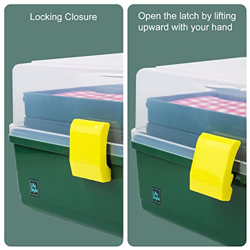 Creahaus 13 inch Art Craft Organizer Storage Box with 3 Layer, Multipurpose Plastic Tool Box with Handle for Sewing, Art Supply, Medicine, Nail, Hair Accessories (Dark Green) - color: Dark Green