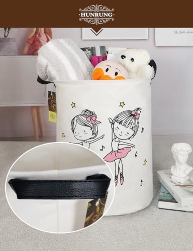 Collapsible Fabric Storage Basket, Waterproof Laundry Hamper with Handles, Round Storage Bin for Clothes Toys, Foldable Organizer for Bedroom Nursery Bathroom(Round-Dancing girl) - color: Round-Dancing girl