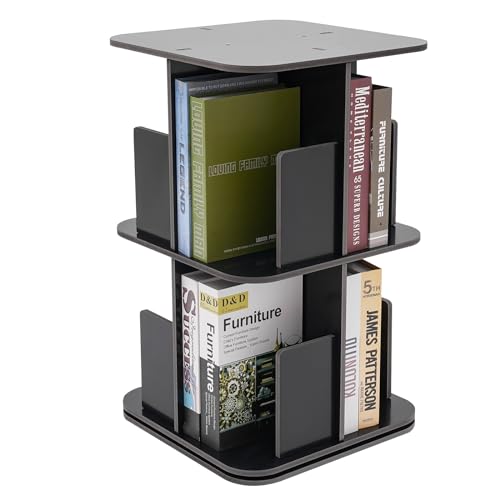 LYNICESHOP 2-Tier 360° Rotating Bookshelf, Compact Standing Bookcase, Small Corner Storage Solution (Black) - color: Black