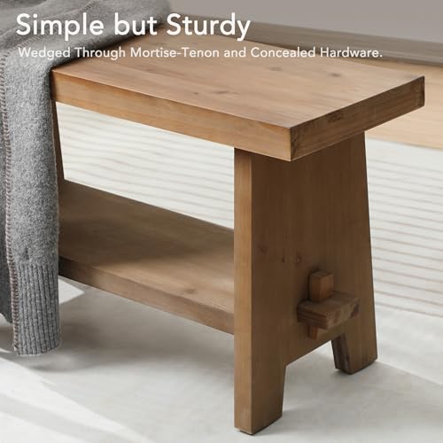 HOKYHOKY Solid Wood Entryway Bench - 31.5" Farmhouse Small Storage Bench, Rustic Narrow Bench Seat for Indoor, Entryway, Dining Room, Living Room and Hallway, Brown - size: 31.5"